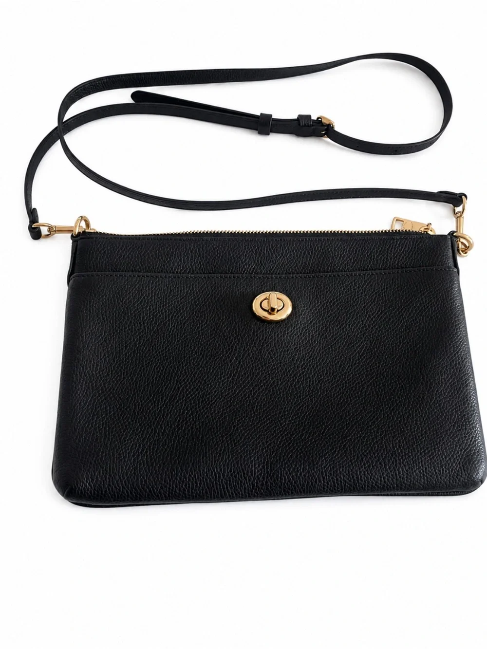Coach Black Pebbled Leather Crossbody with Gold Turnlock C-3378